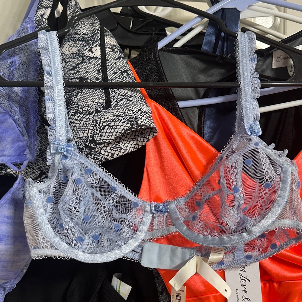For Love And Lemons Sky Blue Lace Bra